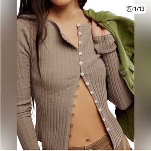 Free People Tilly long sleeve cardi cardigan sweater fallen rock brown Small new